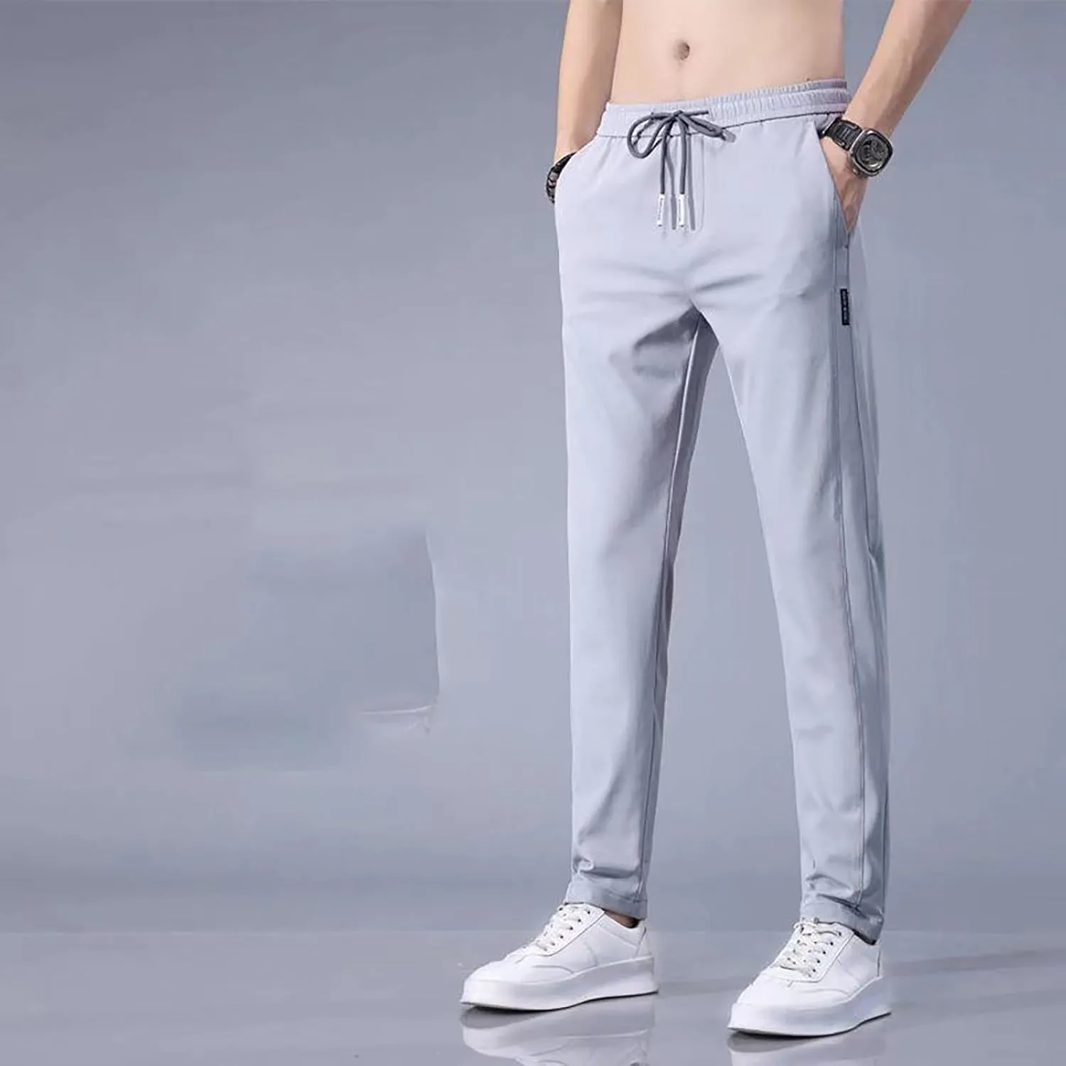 2 Pack Hiking Pants Men Lightweight Waterproof Jogger Sweatpants Stretch Waist Ice Silk Breathable Active Trousers