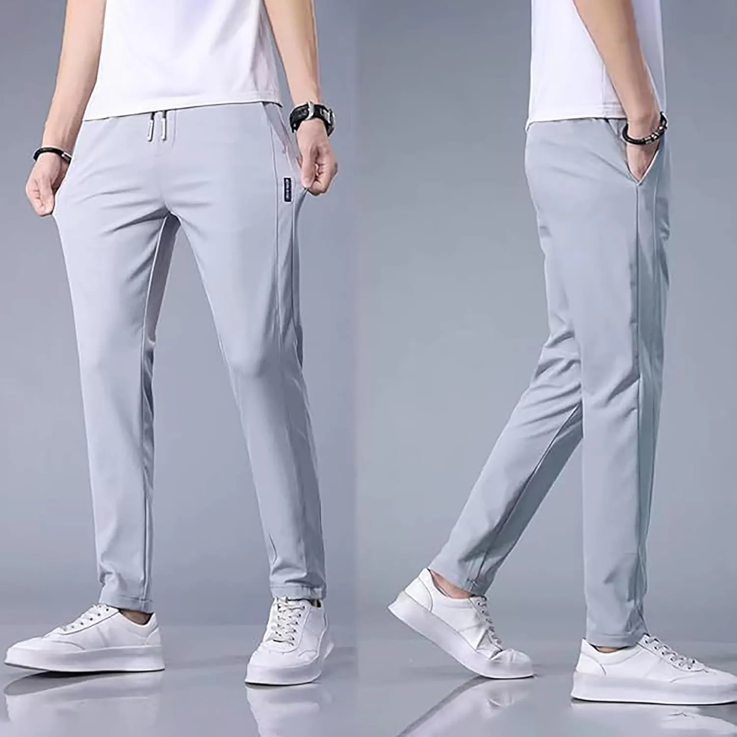 2 Pack Hiking Pants Men Lightweight Waterproof Jogger Sweatpants Stretch Waist Ice Silk Breathable Active Trousers