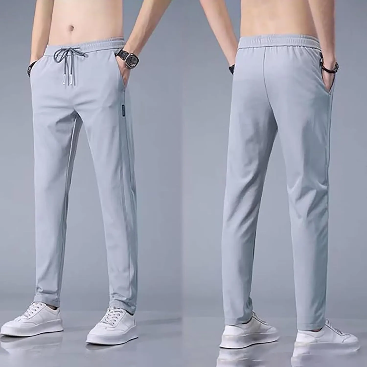2 Pack Hiking Pants Men Lightweight Waterproof Jogger Sweatpants Stretch Waist Ice Silk Breathable Active Trousers