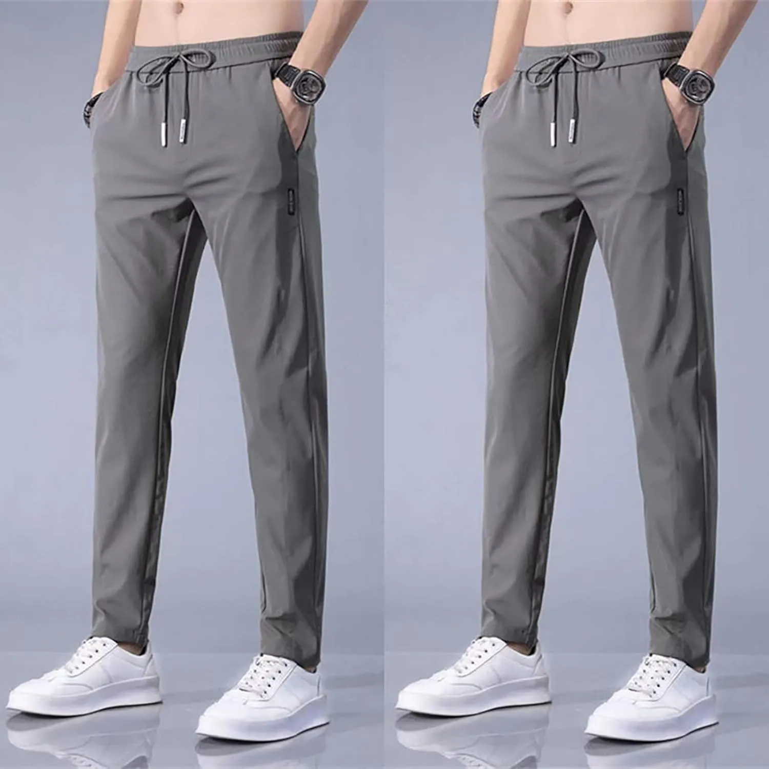 2 Pack Hiking Pants Men Lightweight Waterproof Jogger Sweatpants Stretch Waist Ice Silk Breathable Active Trousers