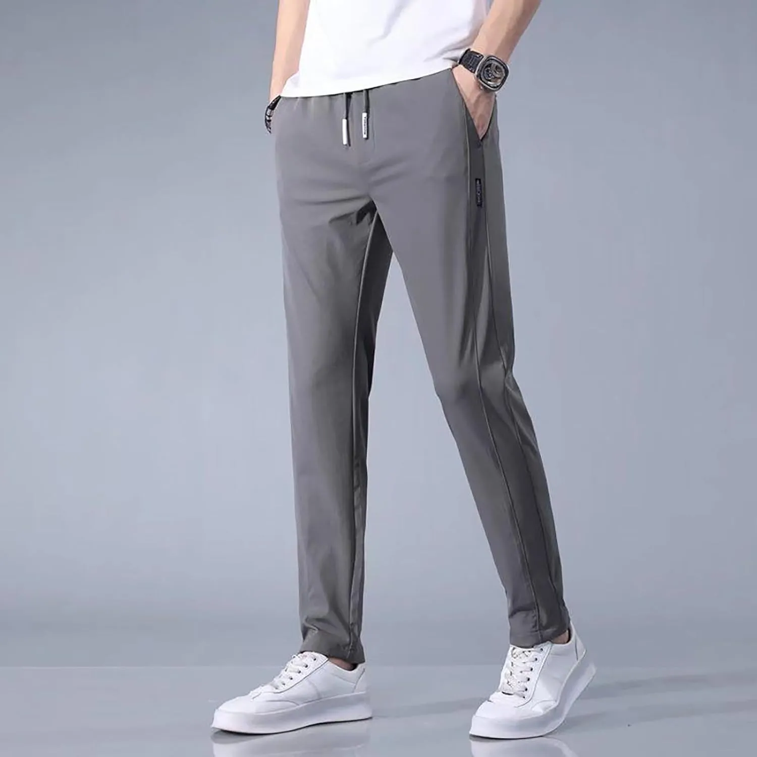 2 Pack Hiking Pants Men Lightweight Waterproof Jogger Sweatpants Stretch Waist Ice Silk Breathable Active Trousers