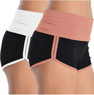 2 Pack Women's Athletic Shorts High Waisted Running Workout Short Pants Tummy Control Quick Dry Gym Shorts for Yoga
