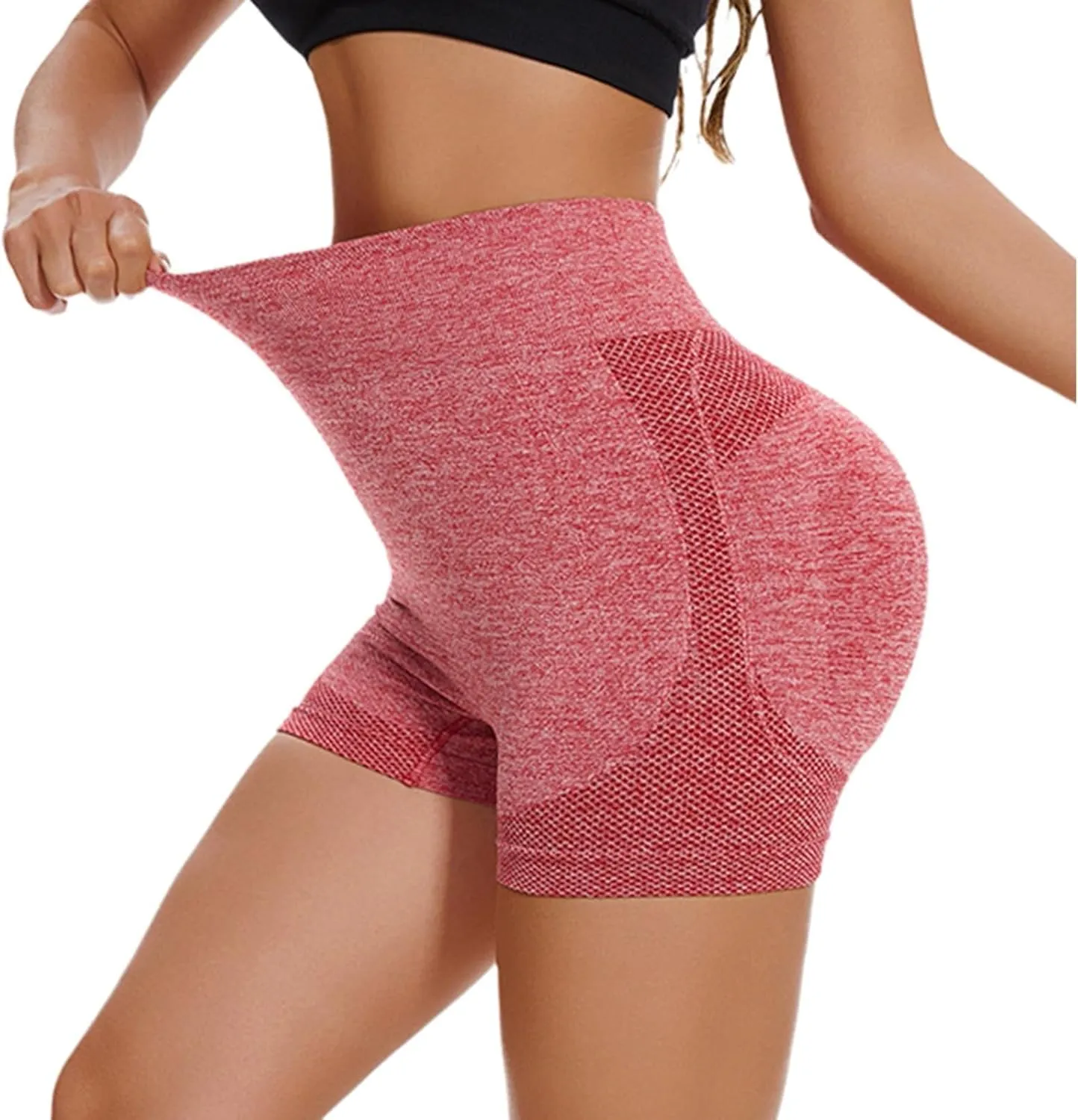 2 Packs Athletic Shorts for Women High Waisted Seamless Scrunch Butt Lifting Workout Shorts Tummy Control Yoga Short