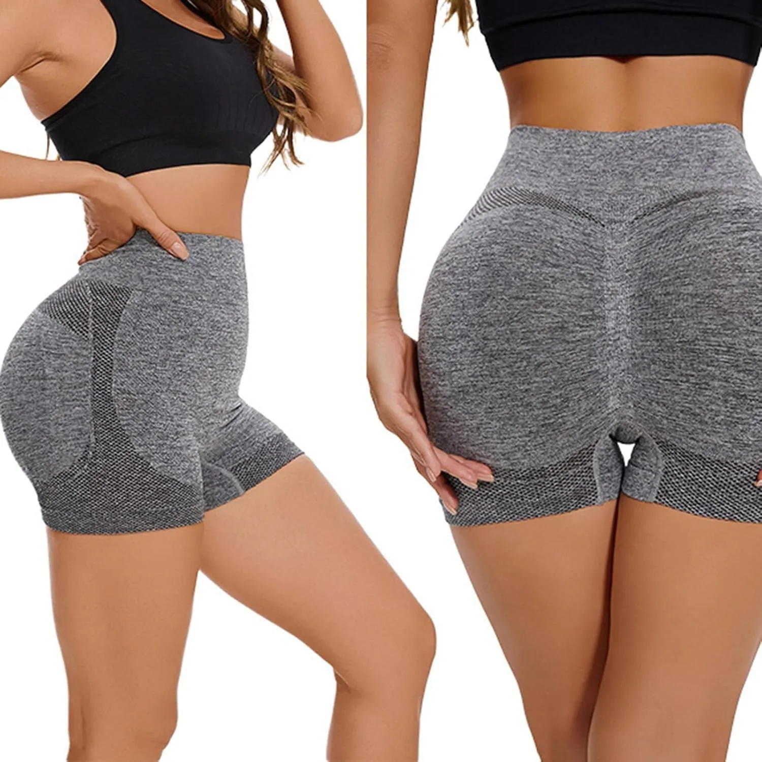 2 Packs Athletic Shorts for Women High Waisted Seamless Scrunch Butt Lifting Workout Shorts Tummy Control Yoga Short