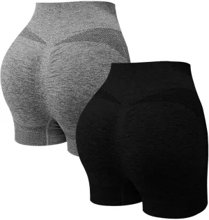 2 Packs Athletic Shorts for Women High Waisted Seamless Scrunch Butt Lifting Workout Shorts Tummy Control Yoga Short