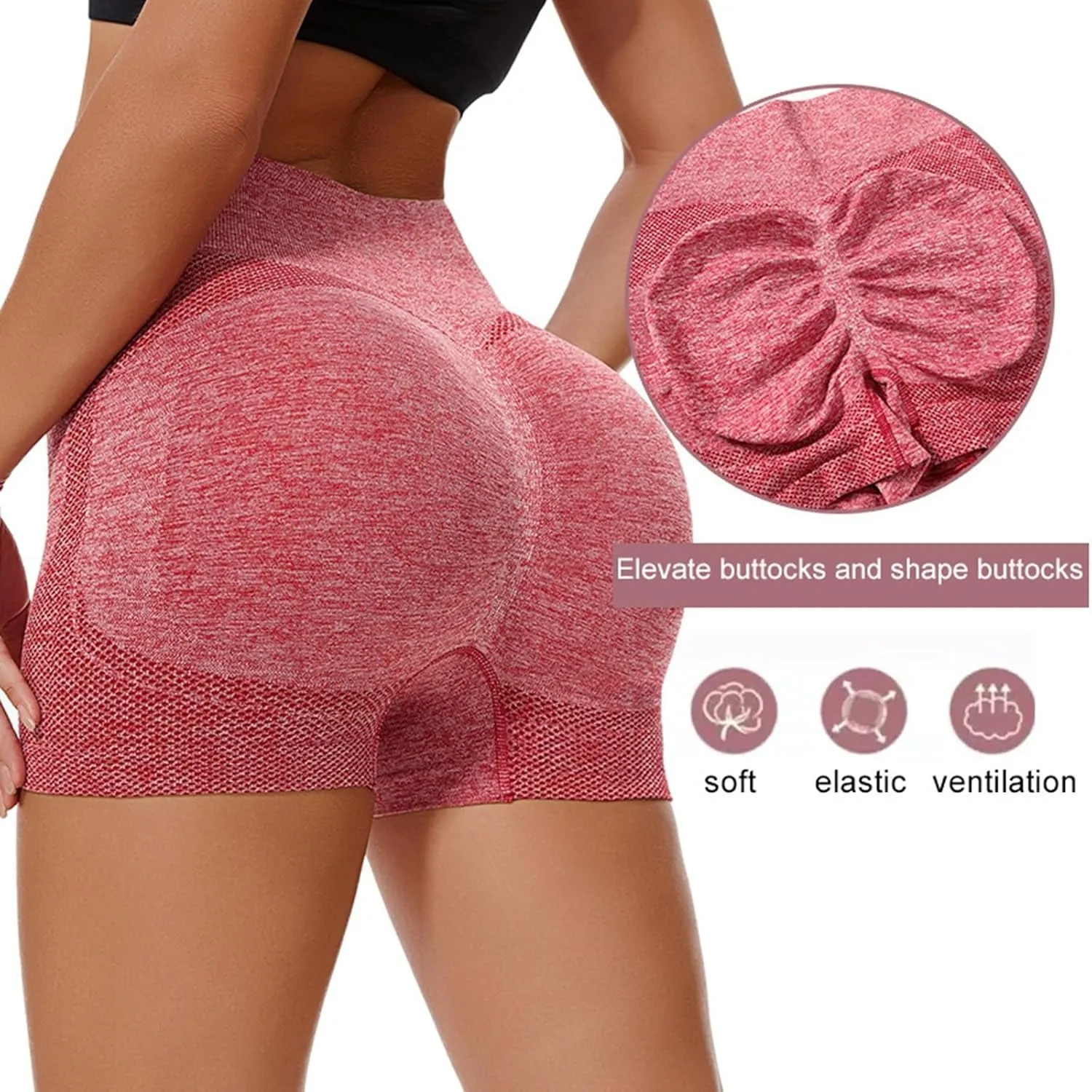 2 Packs Athletic Shorts for Women High Waisted Seamless Scrunch Butt Lifting Workout Shorts Tummy Control Yoga Short