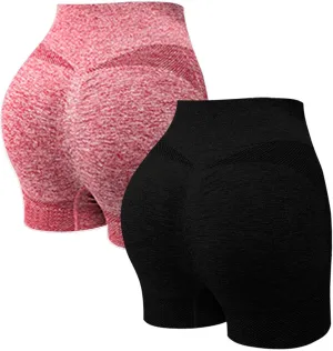 2 Packs Athletic Shorts for Women High Waisted Seamless Scrunch Butt Lifting Workout Shorts Tummy Control Yoga Short