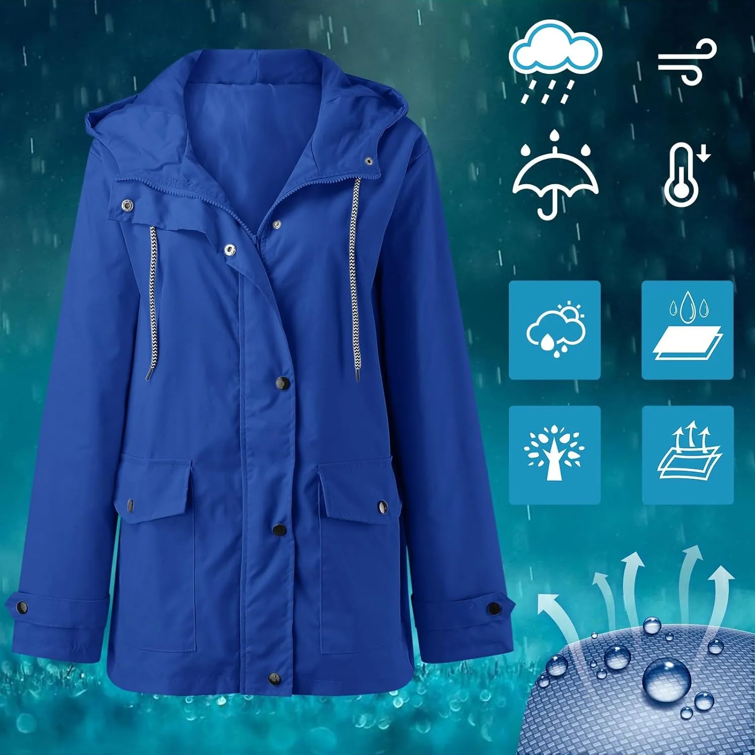 2023 Rain Jacket Women Lightweight Raincoat Waterproof Windbreaker Trendy Casual Climbing Outdoor Trench Coats Outerwear
