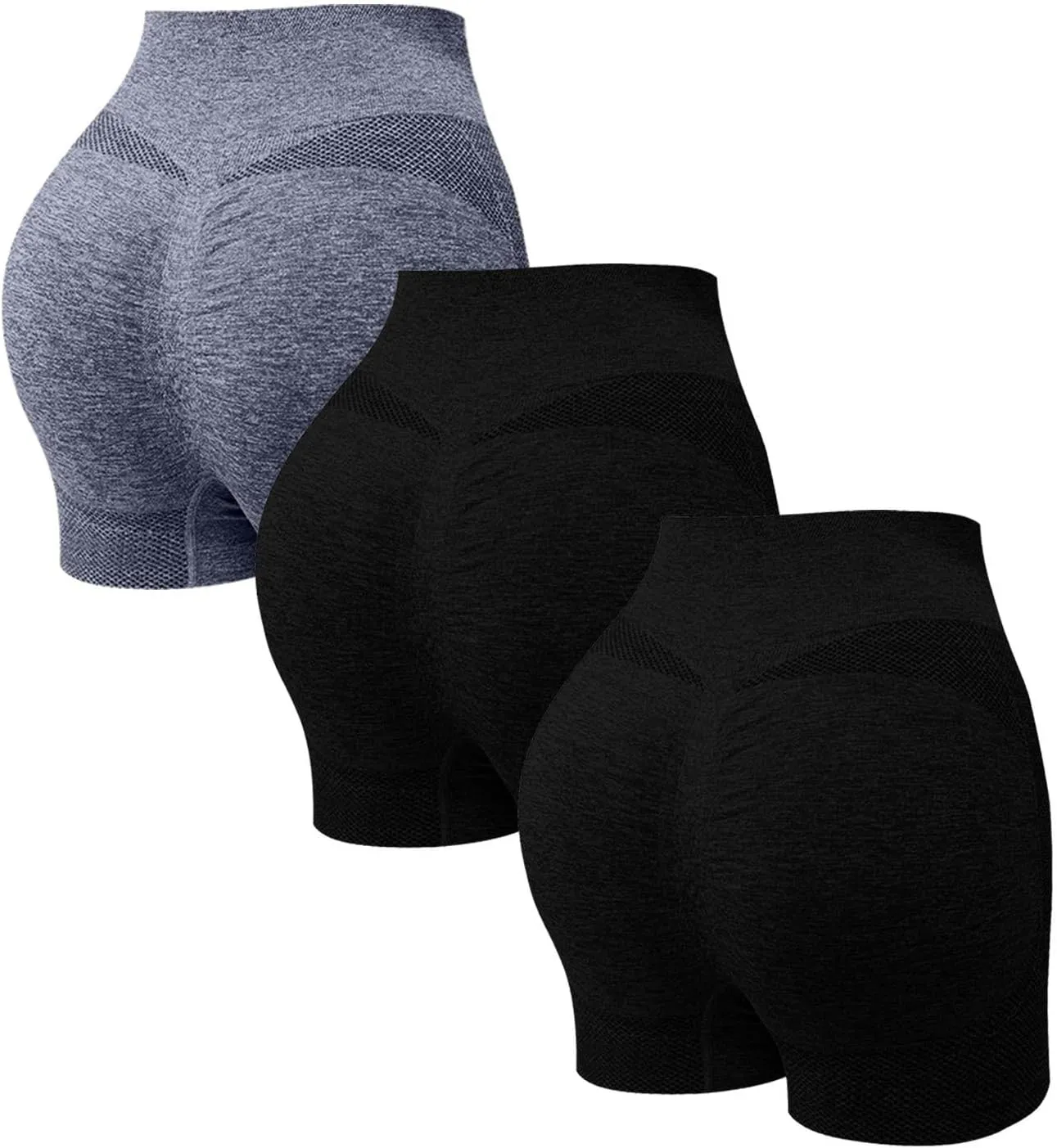 3 Packs Gym Shorts Women High Waisted Scrunch Butt Lifting Seamless Athletic Shorts Tummy Control Yoga Biker Short