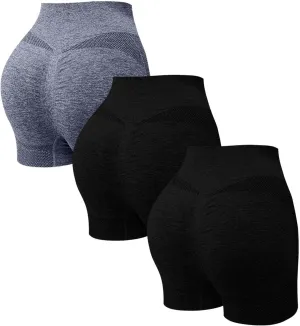 3 Packs Gym Shorts Women High Waisted Scrunch Butt Lifting Seamless Athletic Shorts Tummy Control Yoga Biker Short