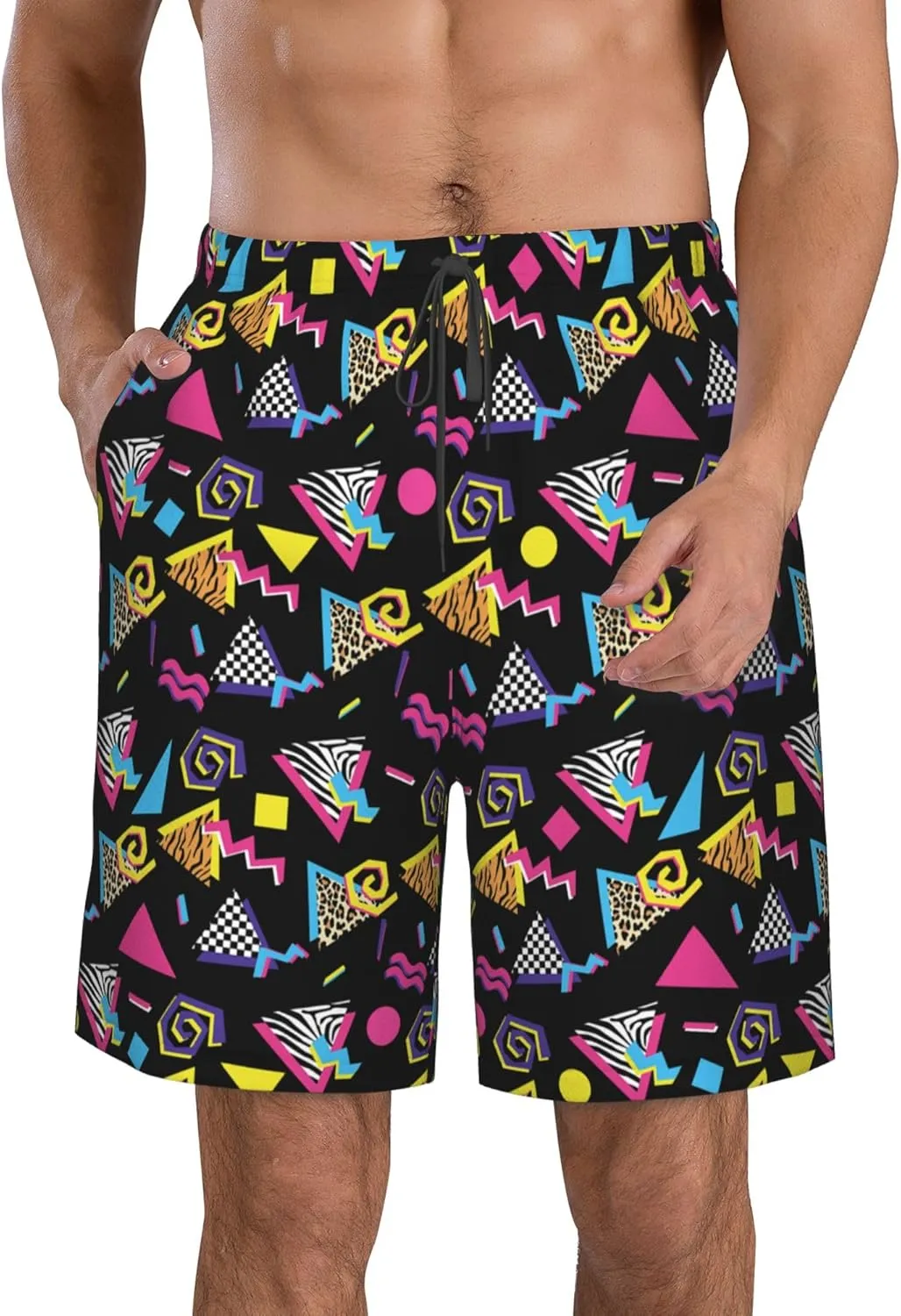 AMRANDOM Mens Casual Shorts Drawstring Summer Beach Golf Shorts Bathing Suit Swim Trunks