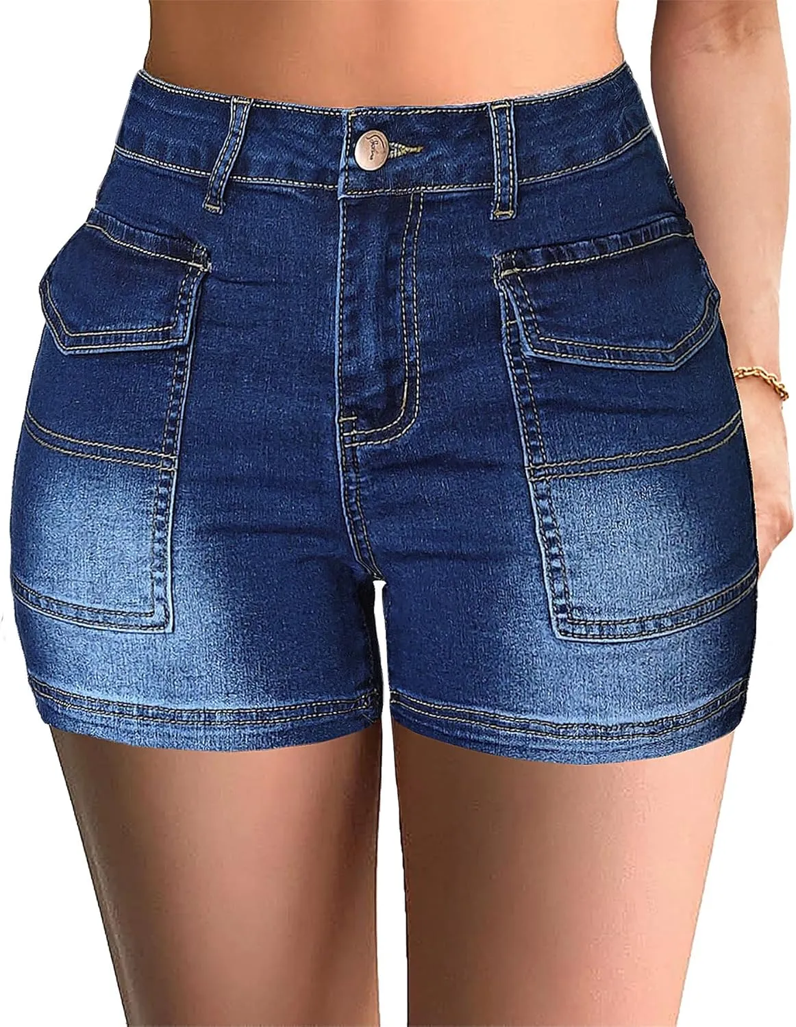 Atditama Women's Stretch Denim Jean Shorts Ripped Curved Fitted Summer Casual Shorts for Women High Waisted