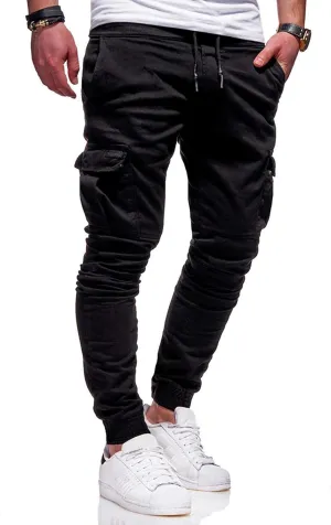 Athletic Joggers Pants for Men Elastic Drawstring Pencil Pants Outdoor Slim Fit Running Trousers with Patch Pockets