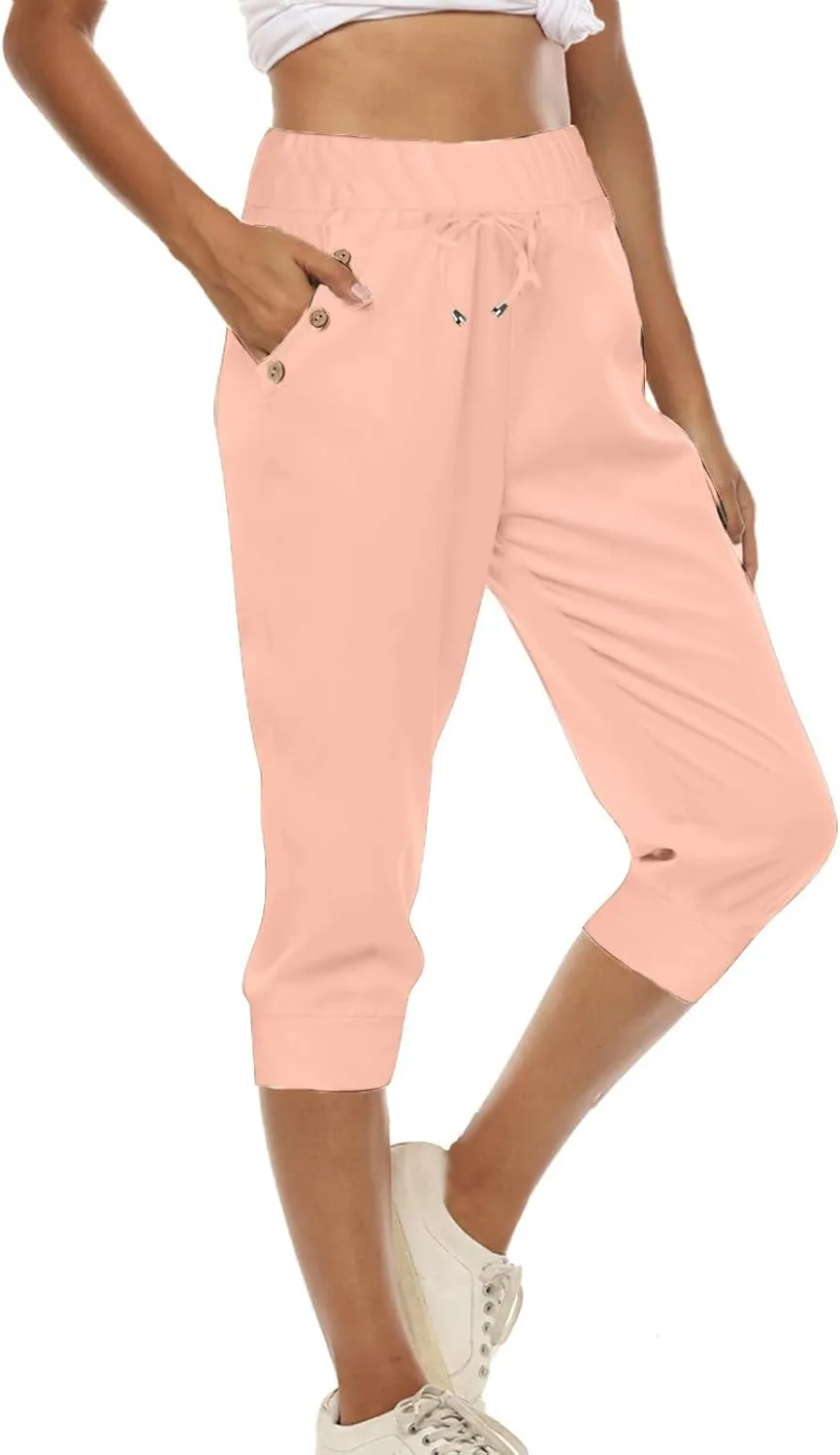 Athletic Works Capris for Women Plus Size Cropped Joggers Drawstring Yoga Pants Pockets Soft Sweatpants