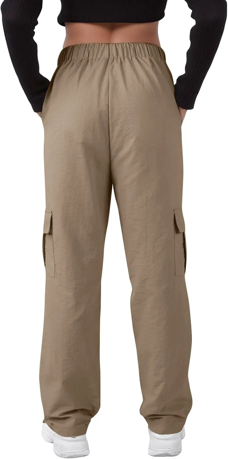 Baggy Cargo Pants Women Drawstring Elastic Waist Water Resistant Hiking Pants Lightweight Travel Pants with Pockets