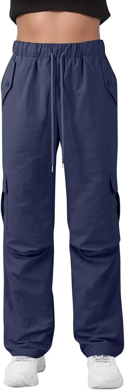 Baggy Cargo Pants Women Drawstring Elastic Waist Water Resistant Hiking Pants Lightweight Travel Pants with Pockets