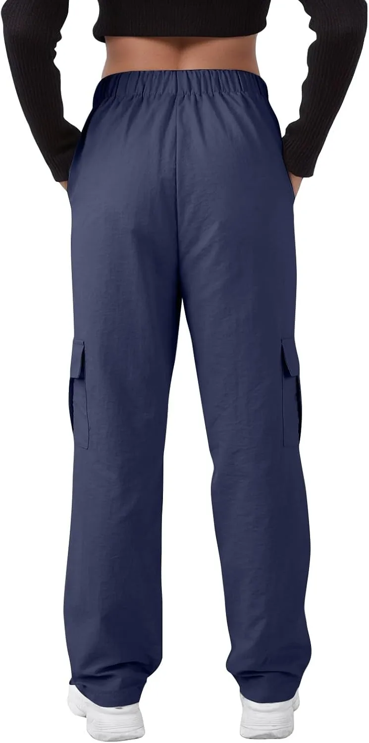 Baggy Cargo Pants Women Drawstring Elastic Waist Water Resistant Hiking Pants Lightweight Travel Pants with Pockets