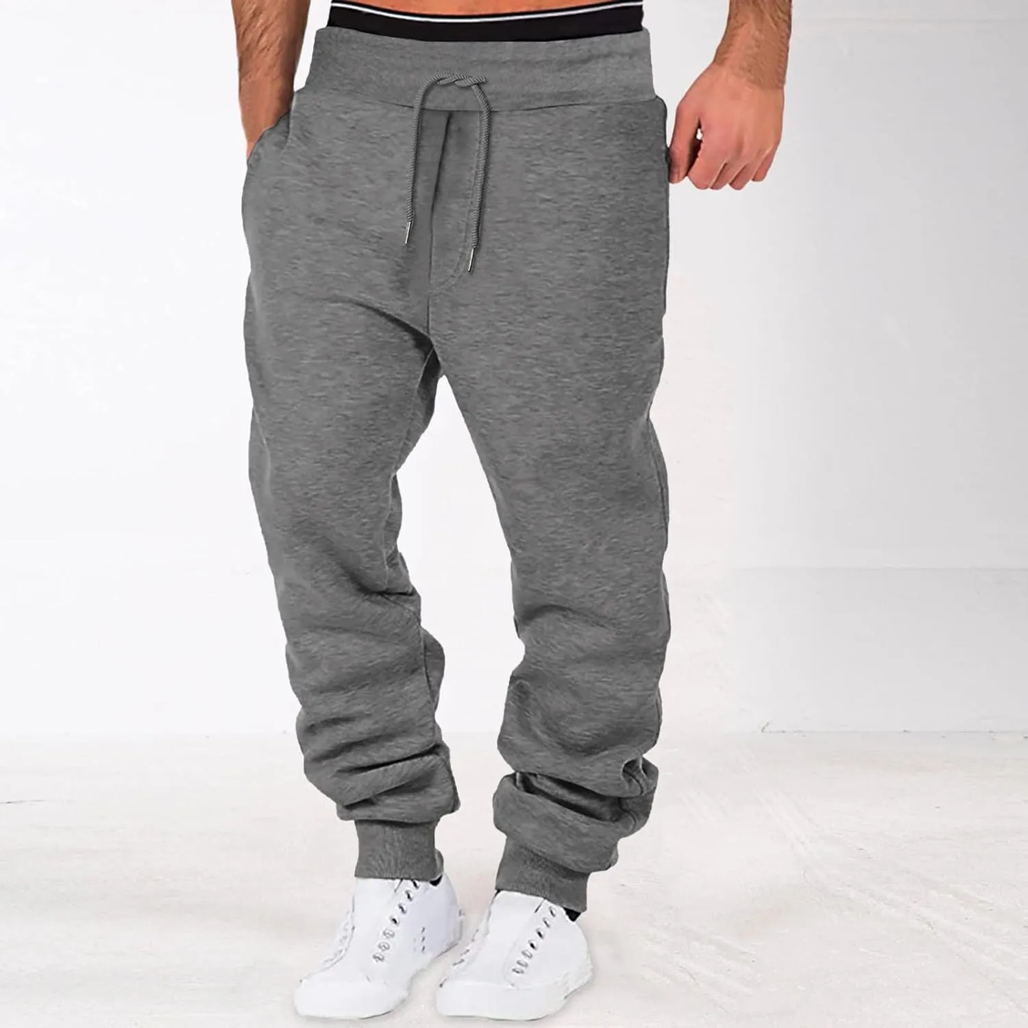 Baggy Jeans Men Winter High Street Fashion Leisure Loose Sports Running Solid Color Lace Up Pants Sweater Pants para