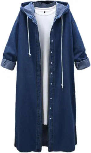 Belted Slim Outerwear Coat Long Overcoat Outwear Denim Long Casual Sleeve Women'S Blouse Windproof Classic Outerwear