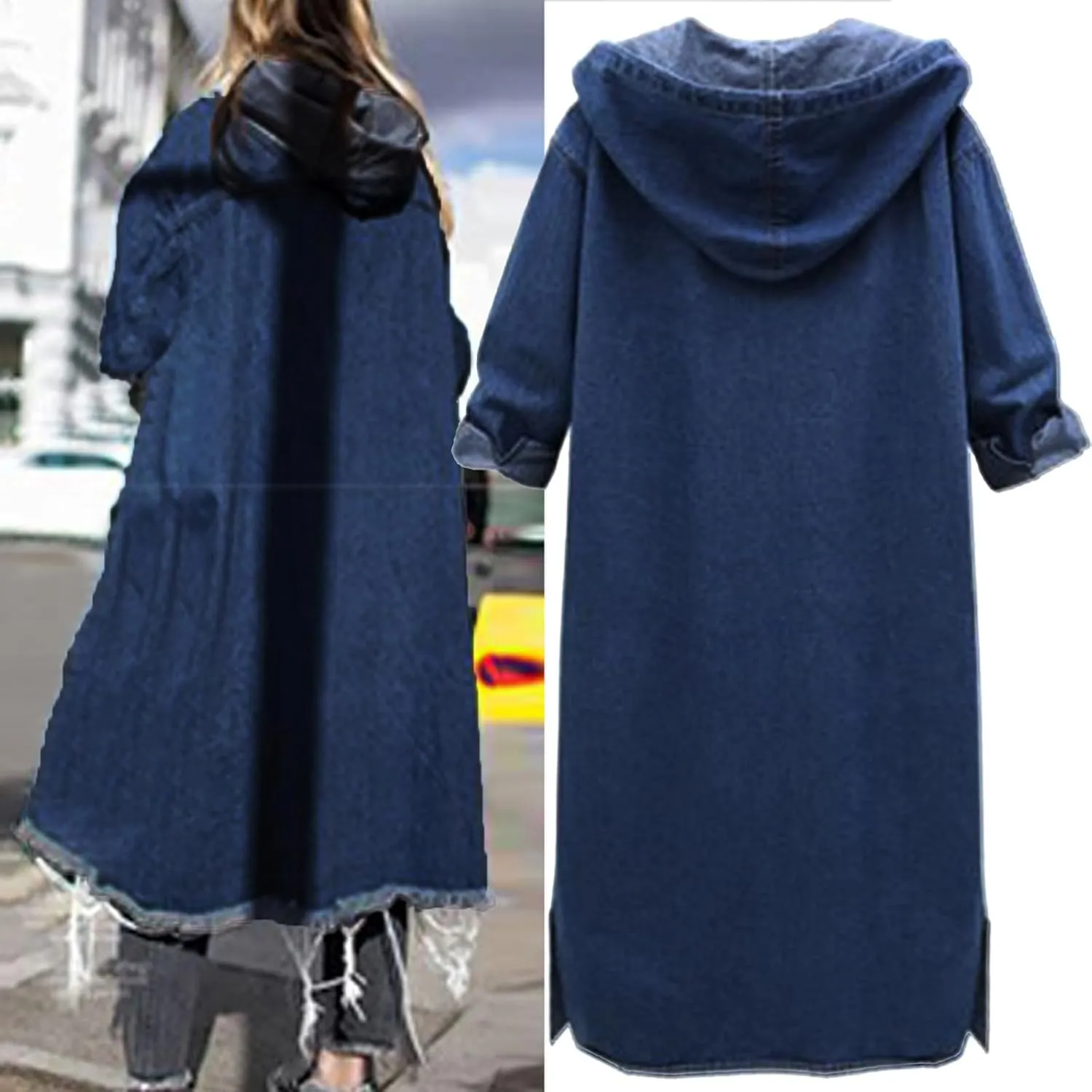 Belted Slim Outerwear Coat Long Overcoat Outwear Denim Long Casual Sleeve Women'S Blouse Windproof Classic Outerwear