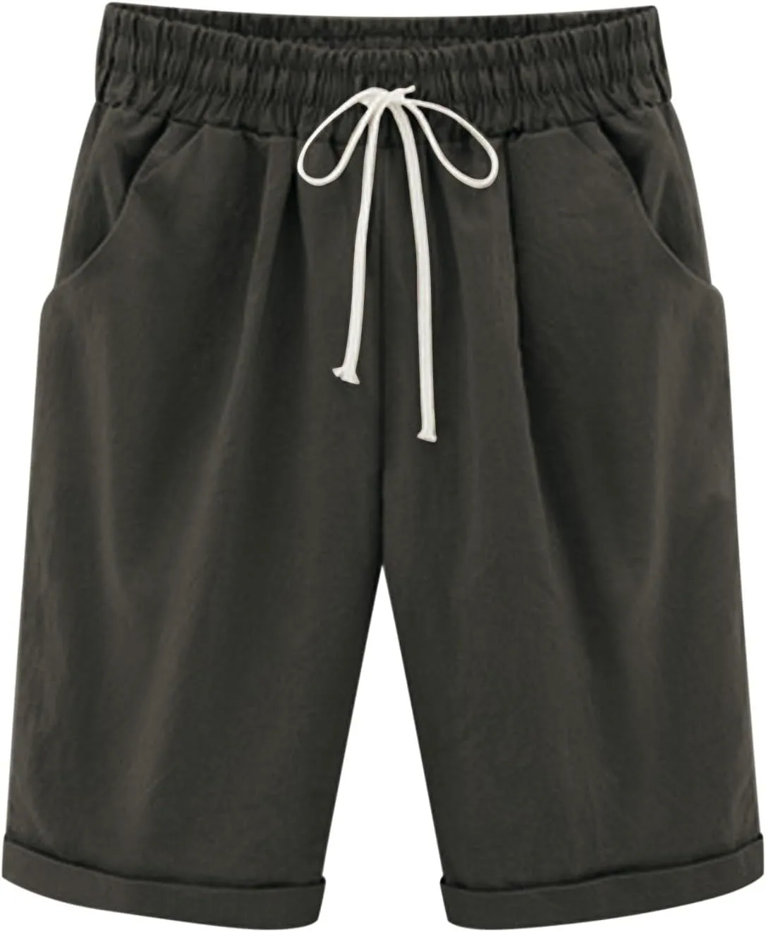 Bermuda Shorts for Women Knee Length Plus Size Elastic Waist Drawstring Longer Short Summer Comfy Beach Outfits 2025
