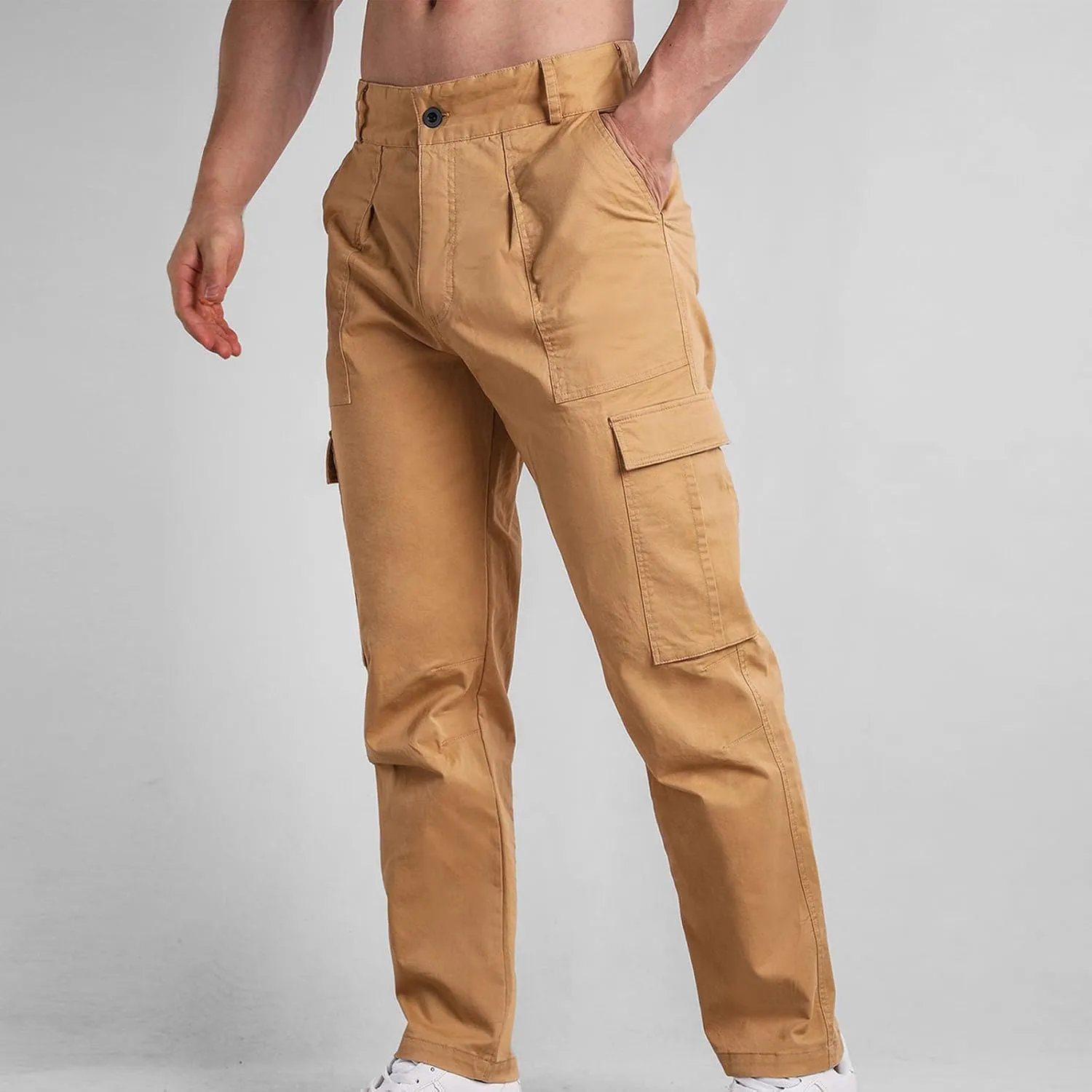 Bidobibo Cargo Pants for Men Relaxed Fit Elastic Waist Tactical Pants Multi-Pocket Cargo Pants Outdoor Work Trousers 2025