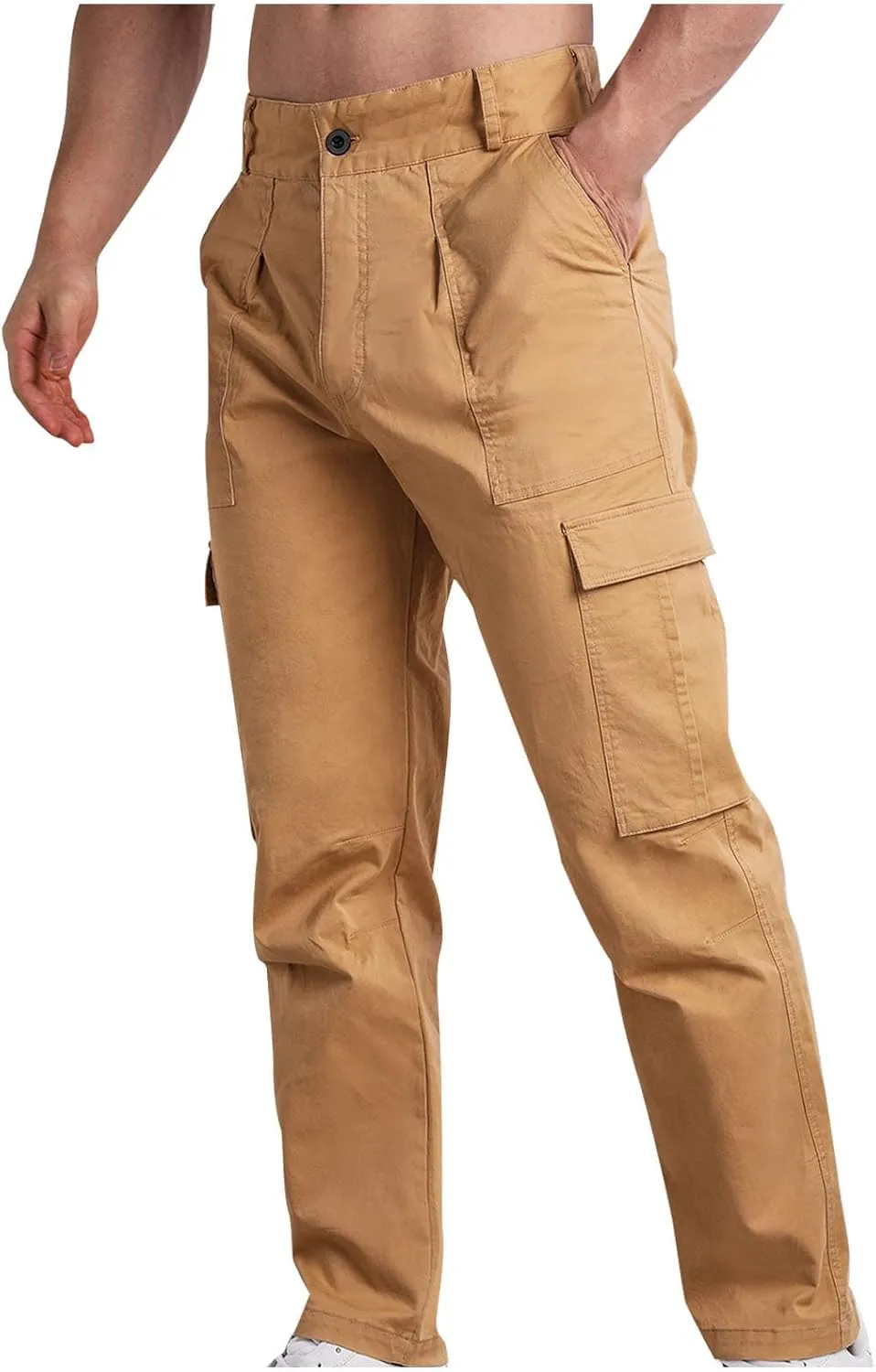 Bidobibo Cargo Pants for Men Relaxed Fit Elastic Waist Tactical Pants Multi-Pocket Cargo Pants Outdoor Work Trousers 2025