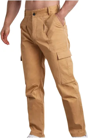 Bidobibo Cargo Pants for Men Relaxed Fit Elastic Waist Tactical Pants Multi-Pocket Cargo Pants Outdoor Work Trousers 2025