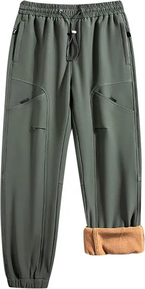 Bidobibo Fleece Lined Pants Men Plus Size Thermal Joggers Men's Warm Sherpa Lined Athletic Sweatpants Warm Drawstring Pants