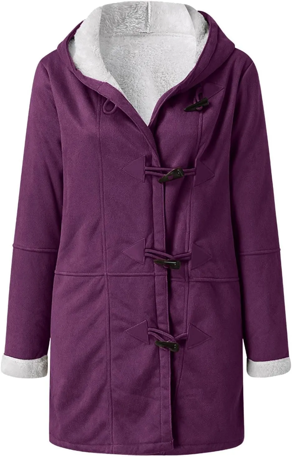 Binmer Women's Winter Warm Sherpa Lined Jackets Soft Fuzzy Fleece Long Hoodie Sweatshirt Horn Button Coats for Cold Weather