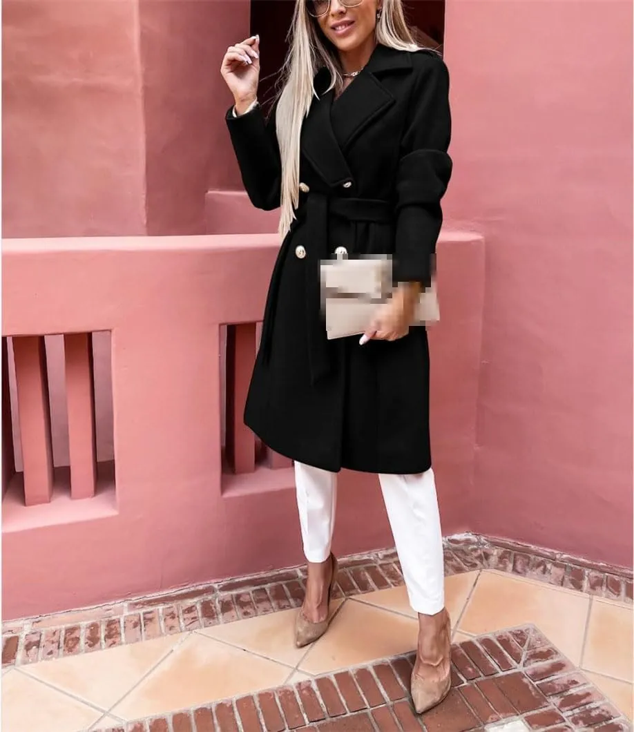 Bollrllr Women's Wool Coat Loose Long Autumn Windbreaker Long Sleeve Button Blended Jacket