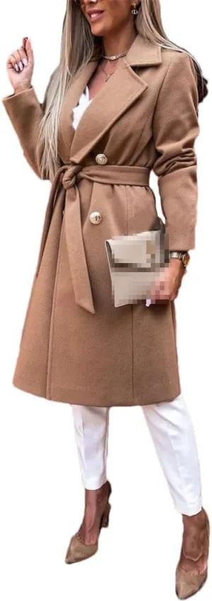 Bollrllr Women's Wool Coat Loose Long Autumn Windbreaker Long Sleeve Button Blended Jacket