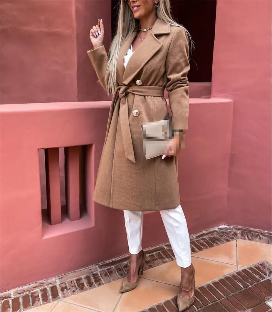Bollrllr Women's Wool Coat Loose Long Autumn Windbreaker Long Sleeve Button Blended Jacket