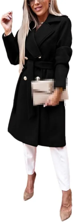 Bollrllr Women's Wool Coat Loose Long Autumn Windbreaker Long Sleeve Button Blended Jacket