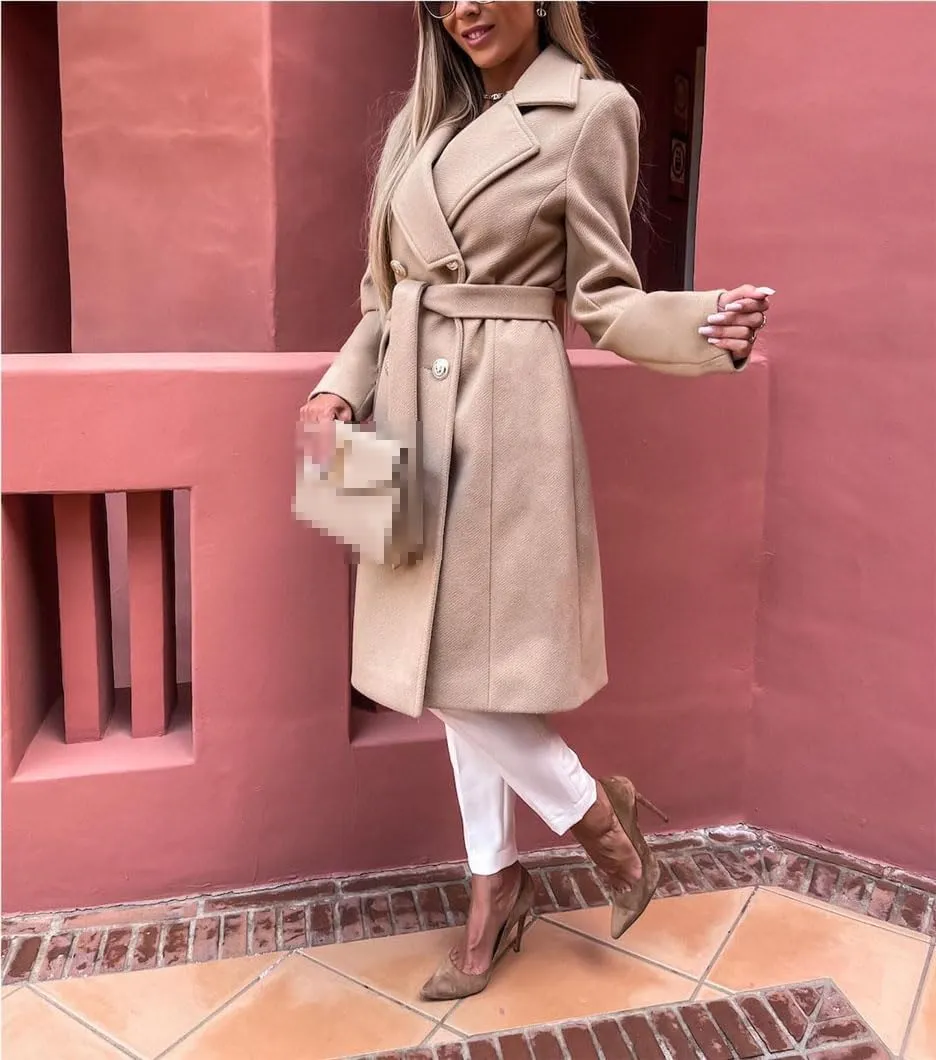Bollrllr Women's Wool Coat Loose Long Autumn Windbreaker Long Sleeve Button Blended Jacket