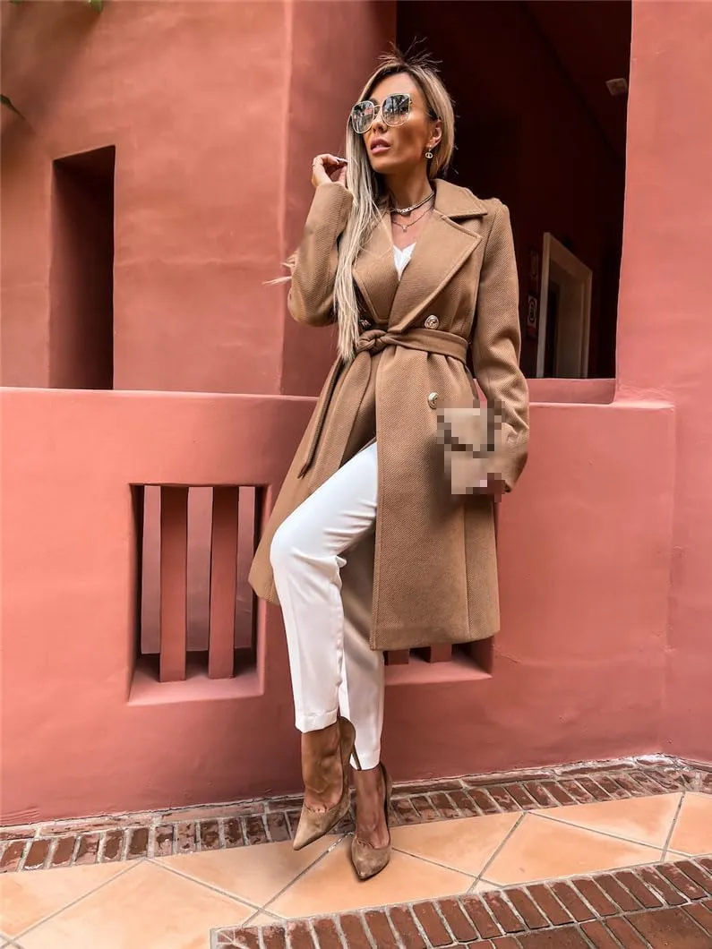 Bollrllr Women's Wool Coat Loose Long Autumn Windbreaker Long Sleeve Button Blended Jacket