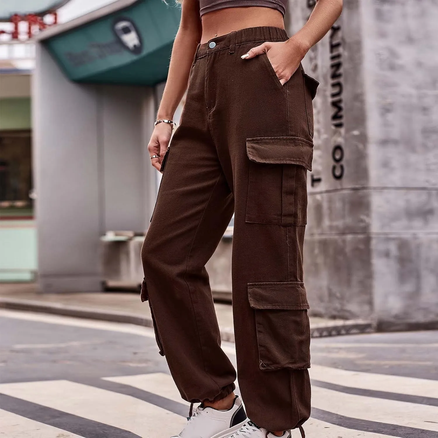BZGTZT Women Cargo Pants Jeans Casual High Waisted Baggy Stretch Straight Leg Trousers Denim Pants Y2k Pants with Pockets