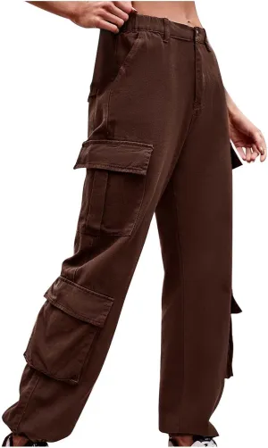 BZGTZT Women Cargo Pants Jeans Casual High Waisted Baggy Stretch Straight Leg Trousers Denim Pants Y2k Pants with Pockets