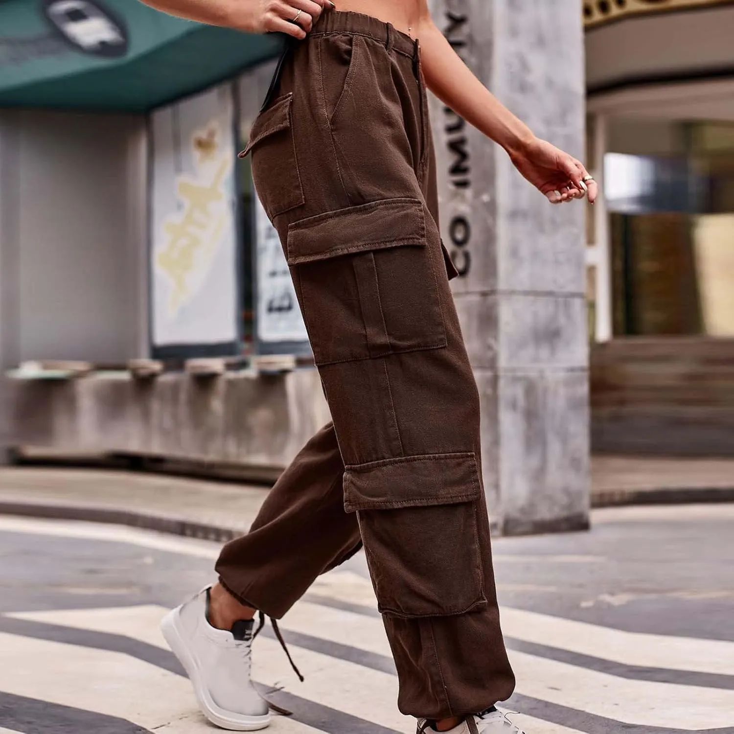 BZGTZT Women Cargo Pants Jeans Casual High Waisted Baggy Stretch Straight Leg Trousers Denim Pants Y2k Pants with Pockets