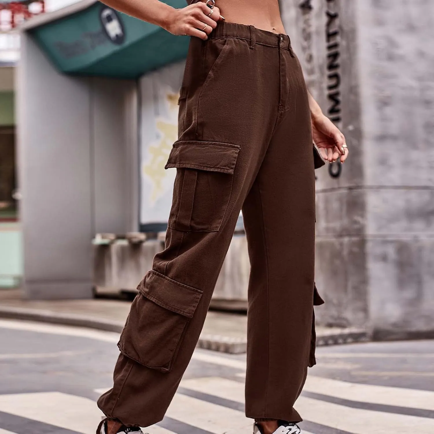 BZGTZT Women Cargo Pants Jeans Casual High Waisted Baggy Stretch Straight Leg Trousers Denim Pants Y2k Pants with Pockets