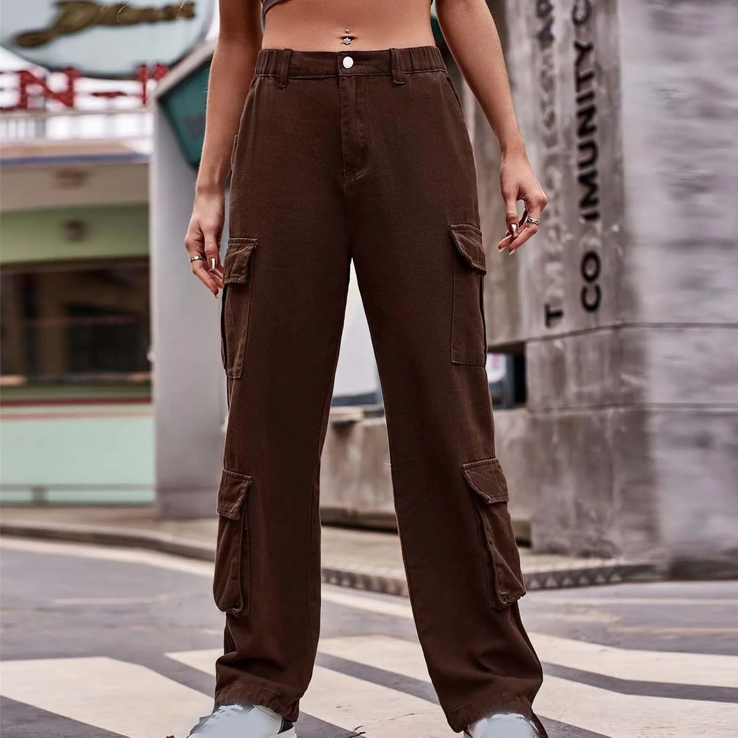 BZGTZT Women Cargo Pants Jeans Casual High Waisted Baggy Stretch Straight Leg Trousers Denim Pants Y2k Pants with Pockets