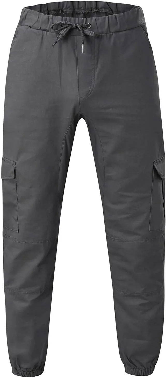 Cargo Joggers Men Casual Slim Fit Chino Trousers with Pockets Fashion Drawstring Cotton Sweatpants