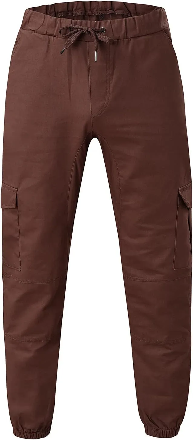 Cargo Joggers Men Casual Slim Fit Chino Trousers with Pockets Fashion Drawstring Cotton Sweatpants