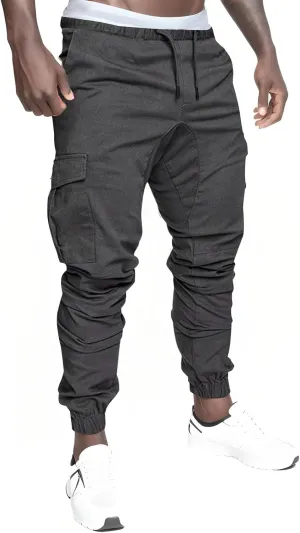 Cargo Joggers Men Casual Slim Fit Chino Trousers with Pockets Fashion Drawstring Cotton Sweatpants