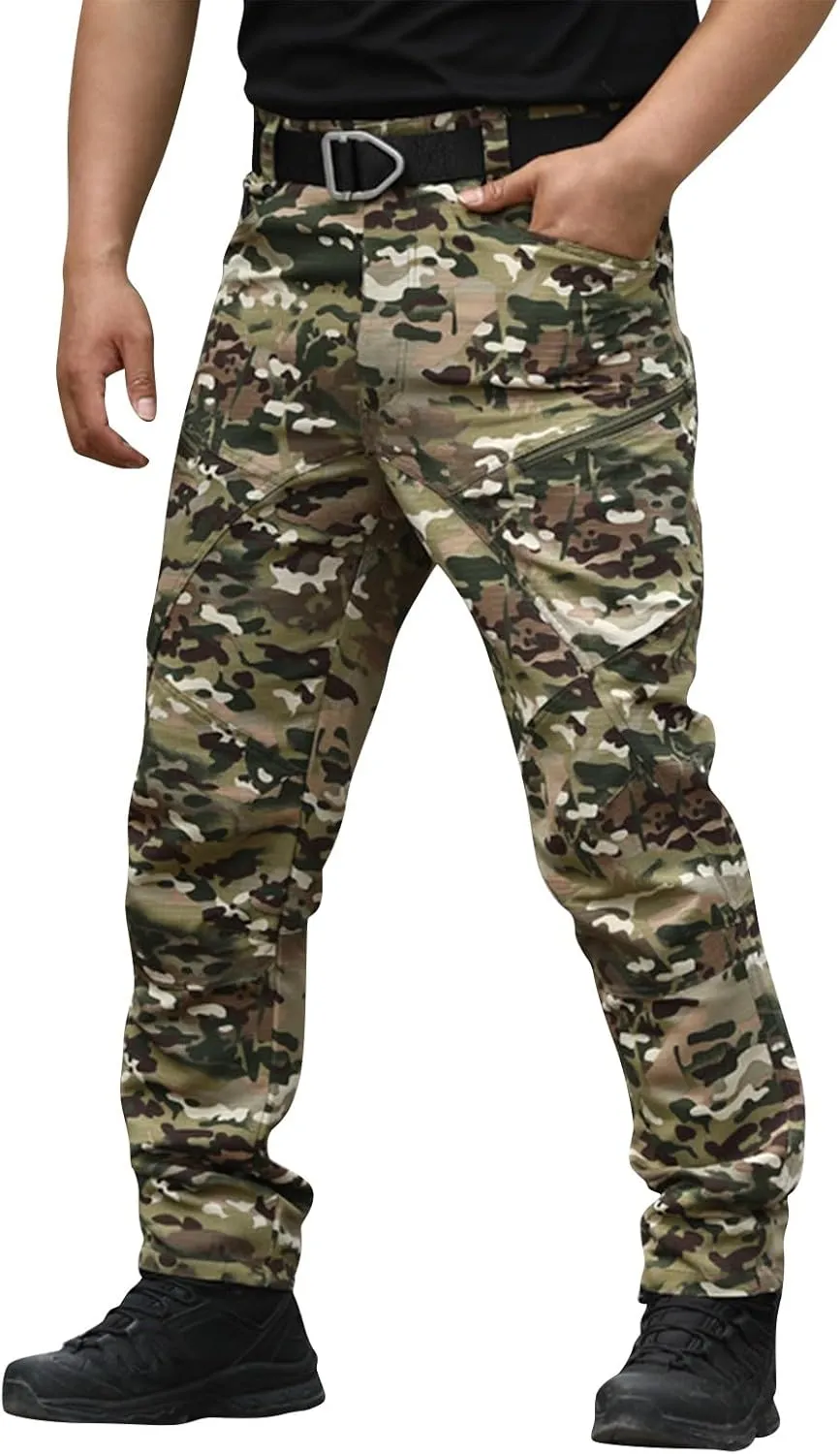 Cargo Pants for Men Hiking Tactical Pants Water Resistant Baggy Casual Work Pants Straight Multi Pockets Trousers