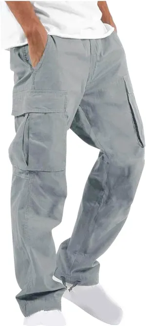 Cargo Pants for Men Multi Pockets Work Pants Breathable Elastic Waist Relaxed Hiking Outdoor Casual Pants Trouser