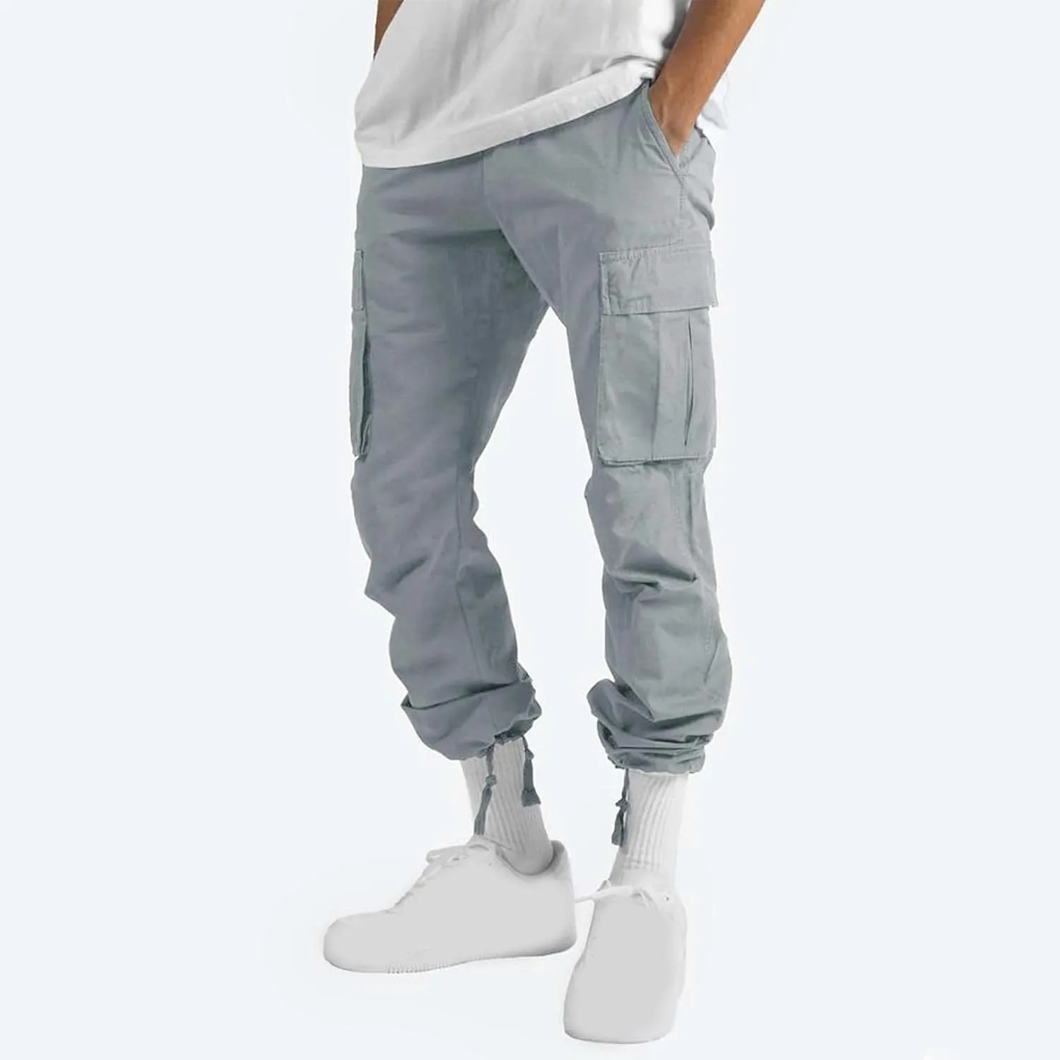 Cargo Pants for Men Multi Pockets Work Pants Breathable Elastic Waist Relaxed Hiking Outdoor Casual Pants Trouser