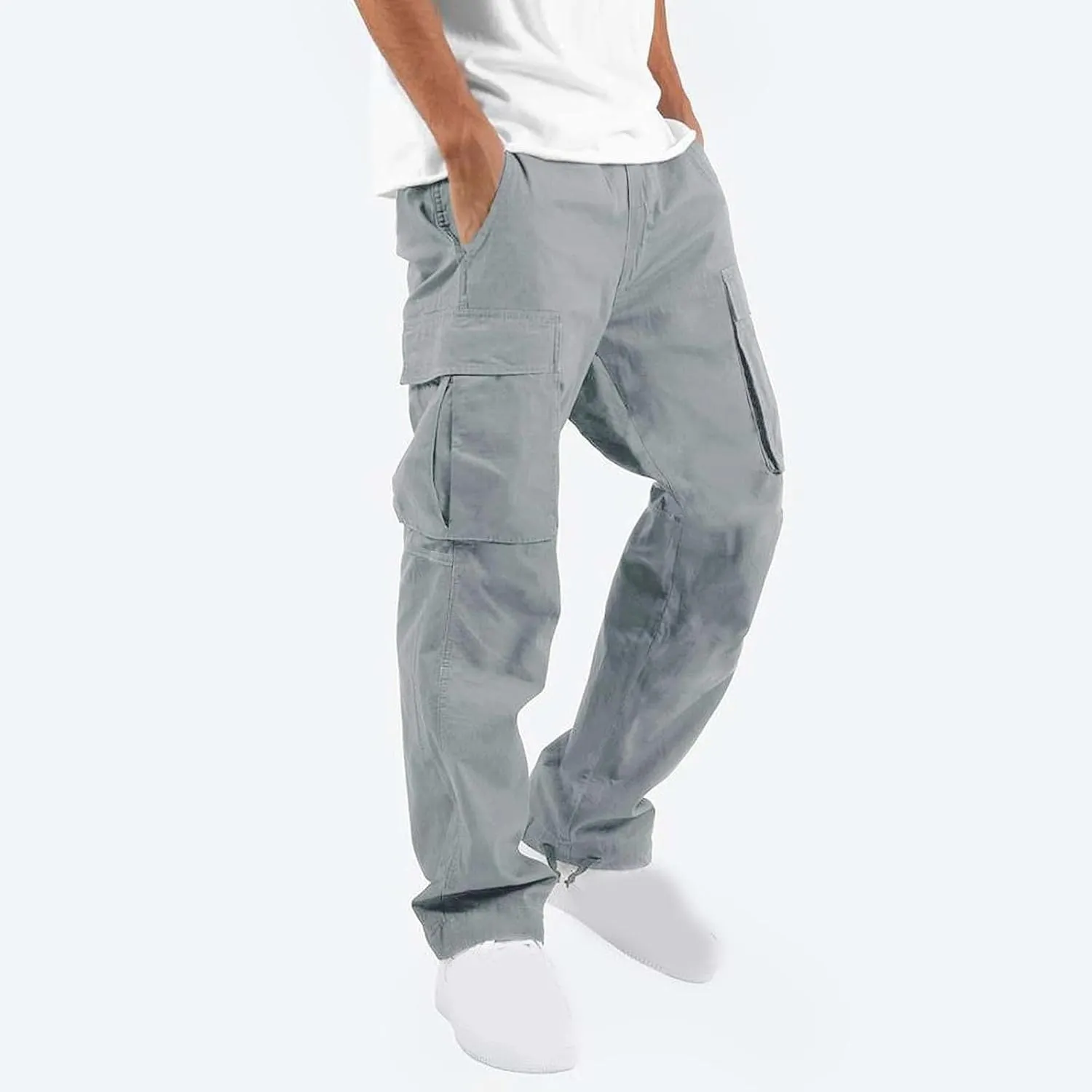 Cargo Pants for Men Multi Pockets Work Pants Breathable Elastic Waist Relaxed Hiking Outdoor Casual Pants Trouser