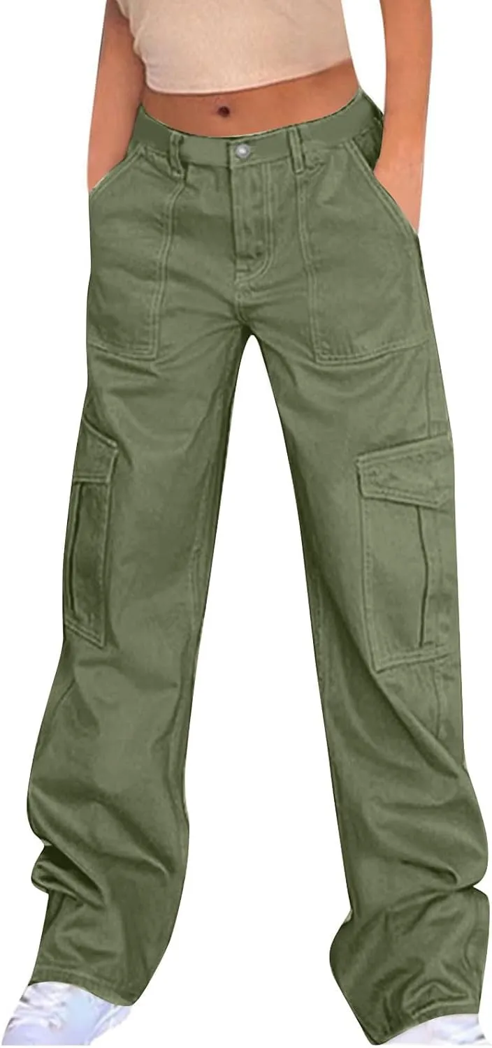 Cargo Pants for Women High Waisted Pants Baggy Stretchy Wide Leg Y2K Streetwear Multiple Pockets Fashion Cargo Jeans