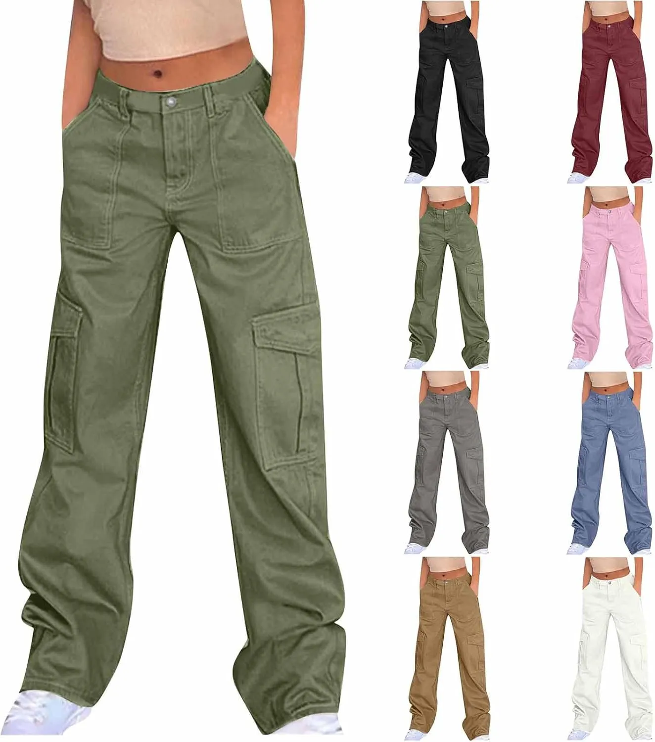 Cargo Pants for Women High Waisted Pants Baggy Stretchy Wide Leg Y2K Streetwear Multiple Pockets Fashion Cargo Jeans